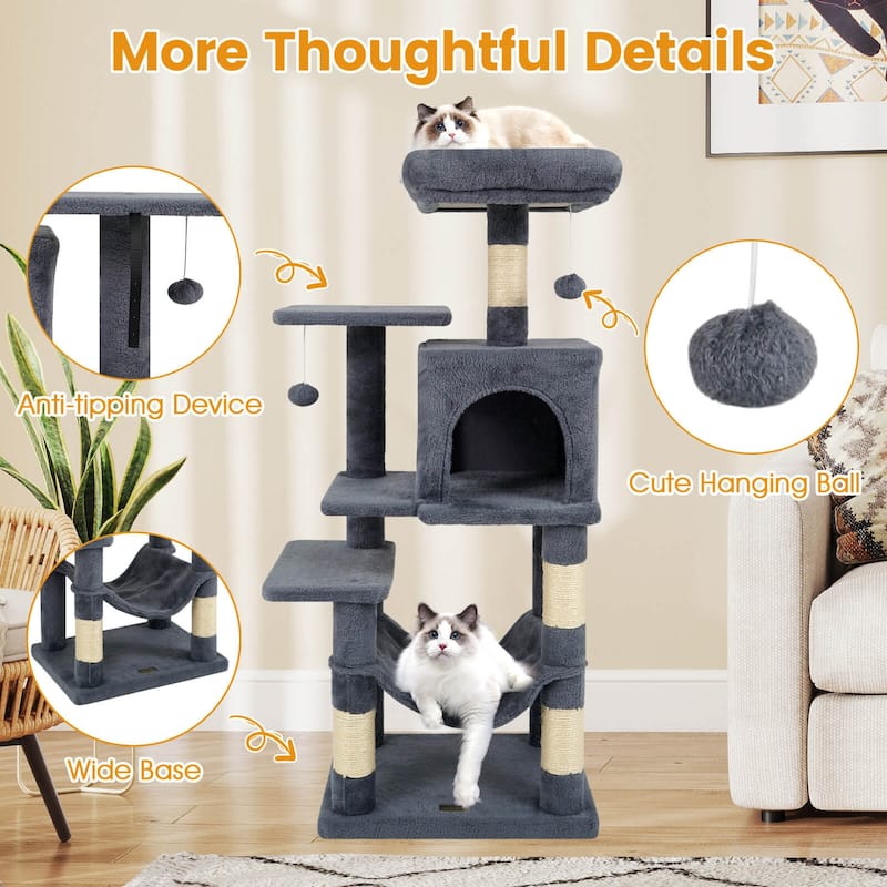 Costway 44” Tall Multi-level Cat Tree with Cushion Top Perch, - See Details