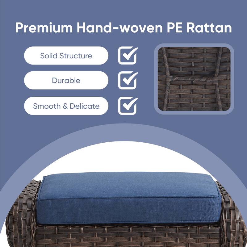 Outdoor Patio Chairs Ottomans with Side Table - Blue - Brown