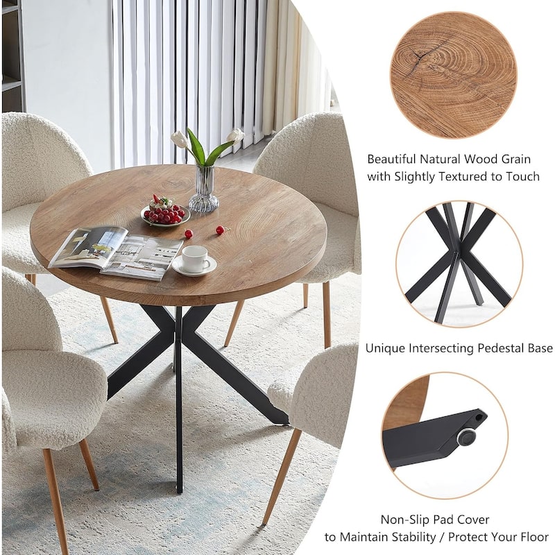 Howtai Round Dining Table Set with Fluffy Sherpa Arm Chairs Space Saving
