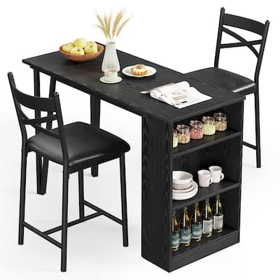 3-Piece 36in Wooden Counter Height Dining Table Set for Kitchen, Bar Table and Chairs