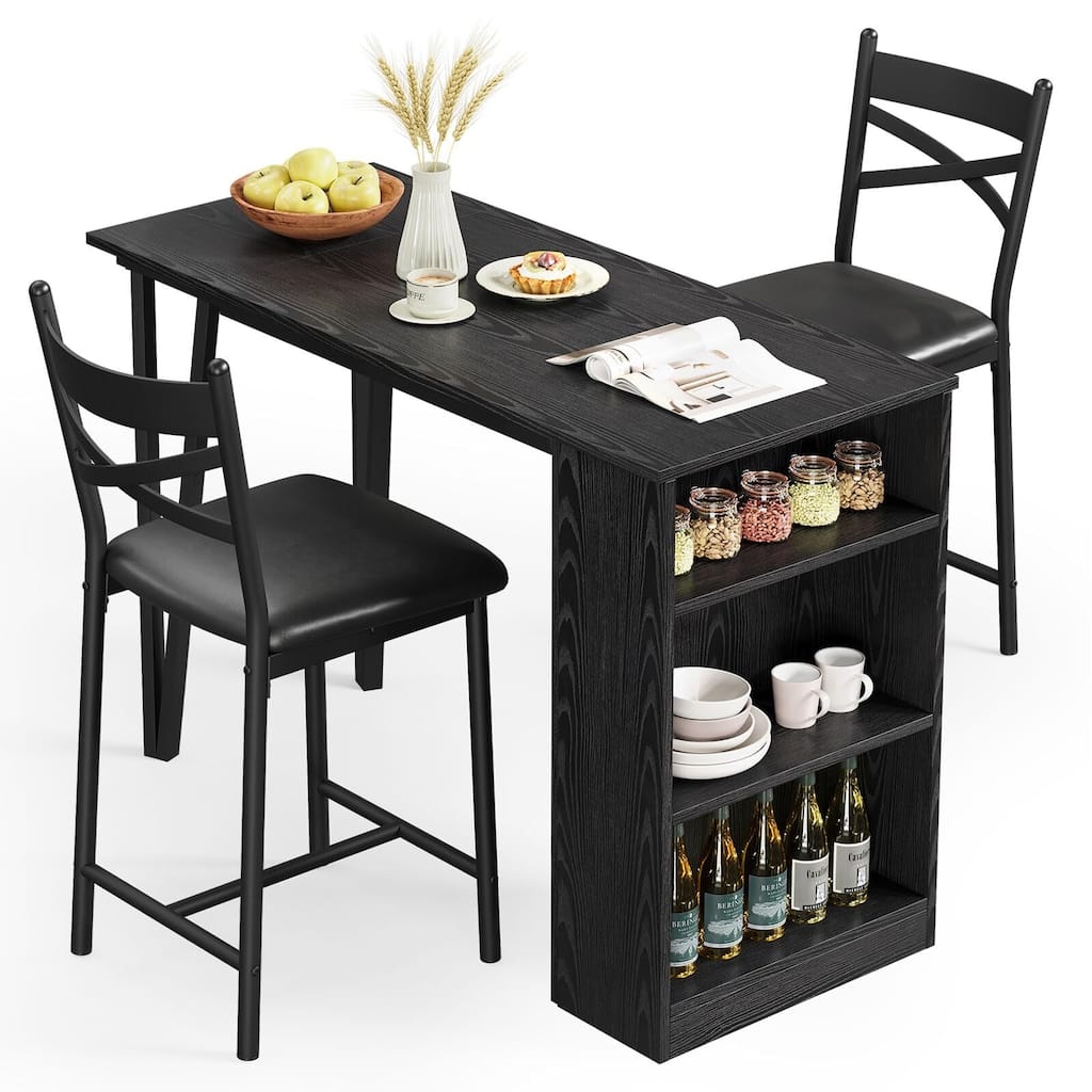 3-Piece 36in Wooden Counter Height Dining Table Set for Kitchen, Bar Table and Chairs