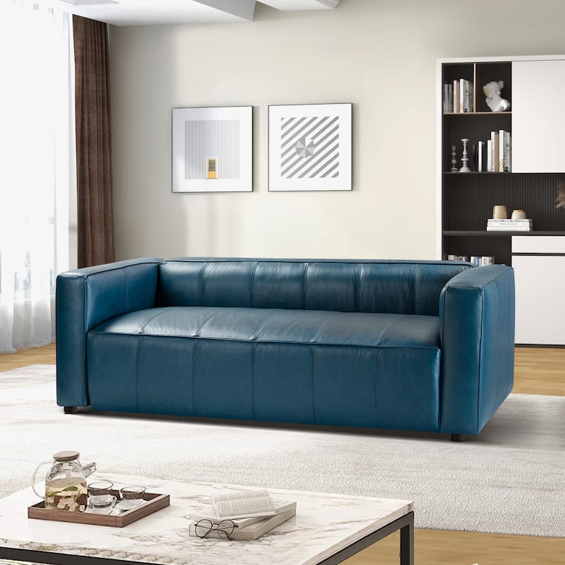 Donia Mid-Century Modern Leather 82" Curved Sofa with Wooden Legs by HULALA HOME