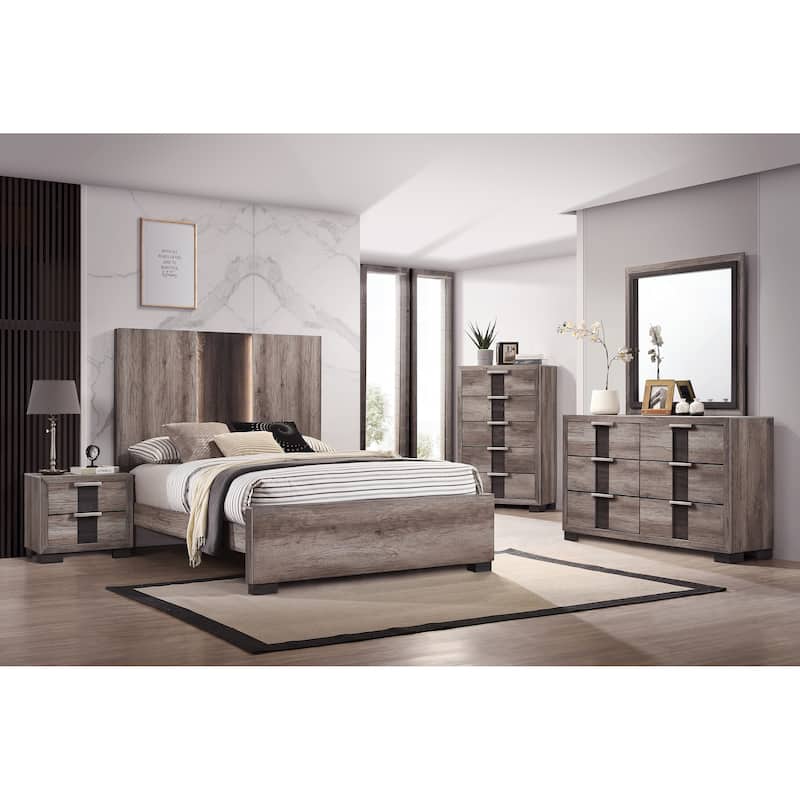 1pc Contemporary Rustic Nightstand Two Drawers Metal knobs Bedroom Wooden Furniture