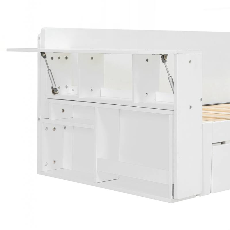 Queen Size Daybed with Removable Desk, Storage Drawers & Hydraulic Side Table