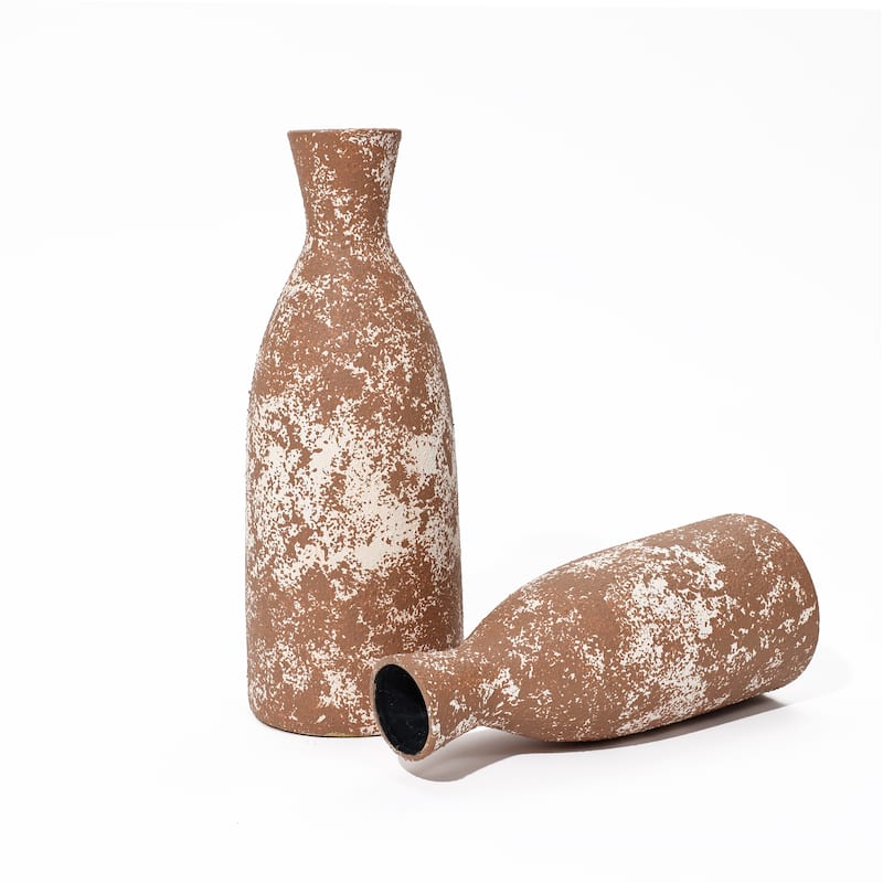 Rustic Brown Tall Round Stoneware Vase (Single)