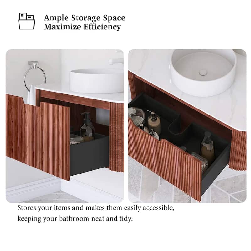 Wall-Mounted Bathroom Vanity with White Round Ceramic Sink