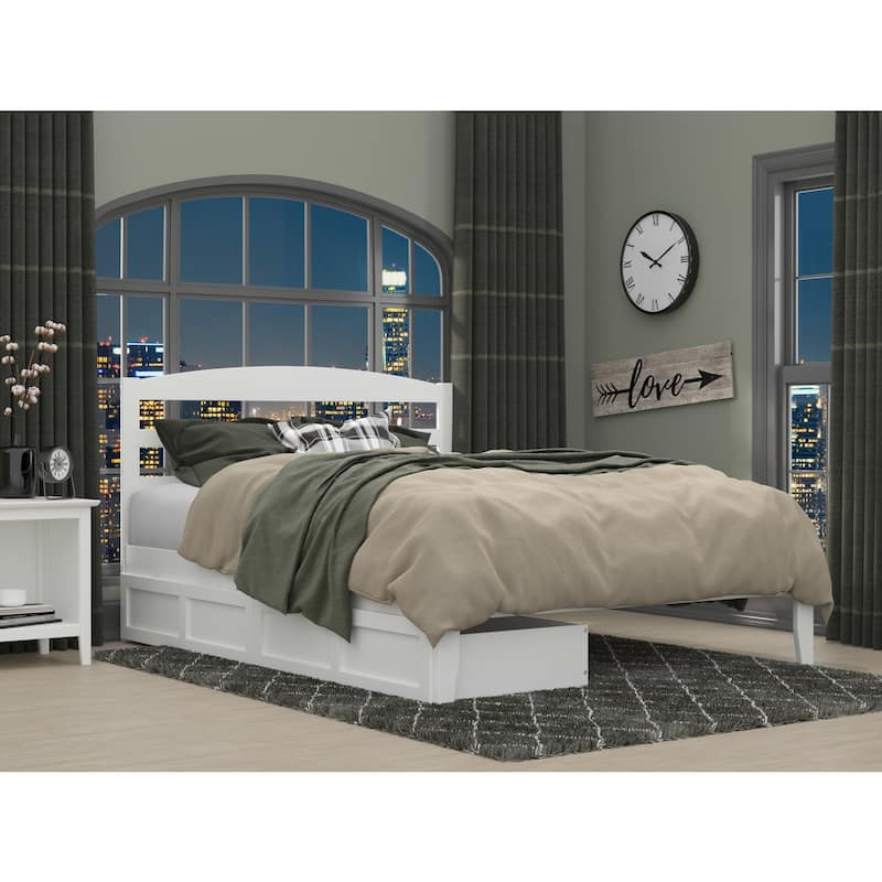 Queen Platform Bed with Drawers - White Storage Bed with Charging Station & Solid Wood Construction