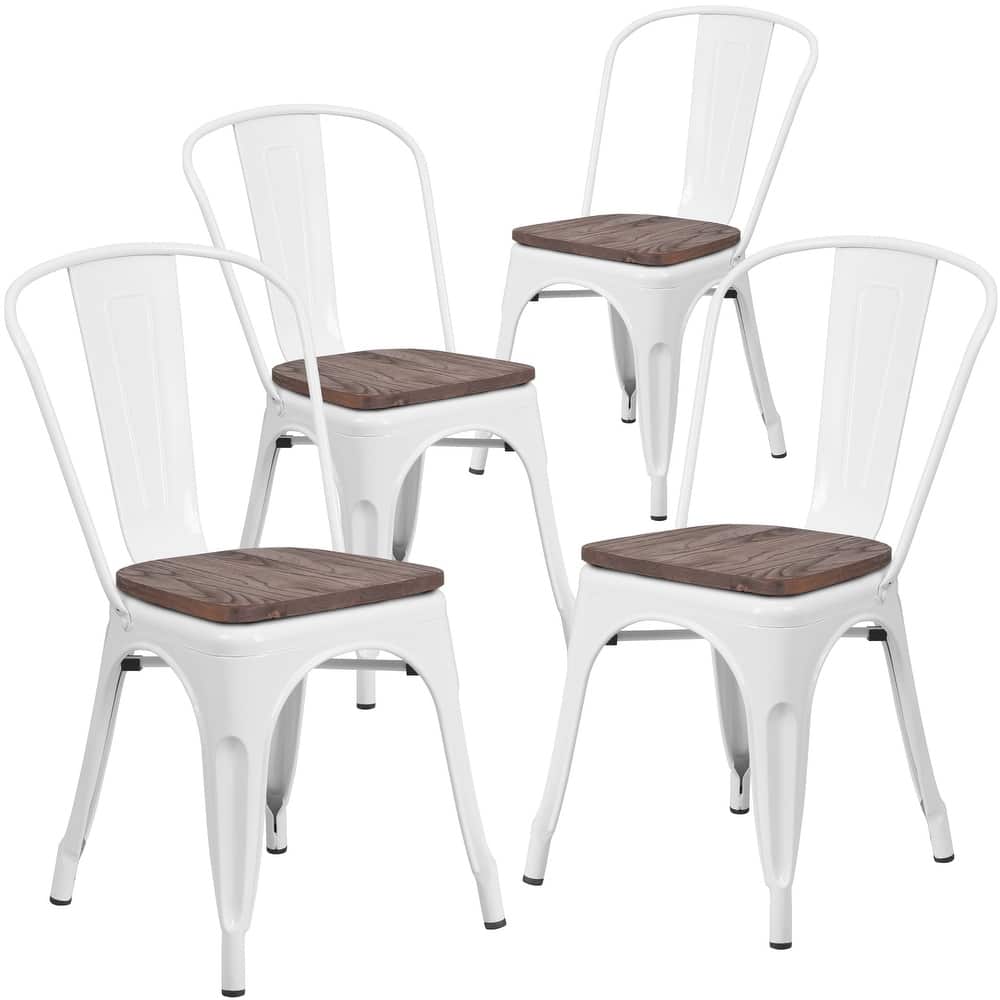Wood Seat/ Galvanized Steel Stackable Chair (Set of 4) - 18"W x 20"D x 33"H