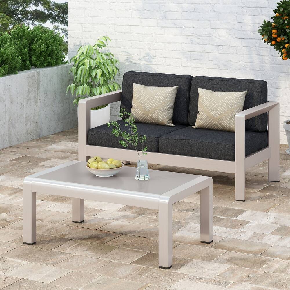 Aviara Aluminum Loveseat and Coffee Table by Christopher Knight Home
