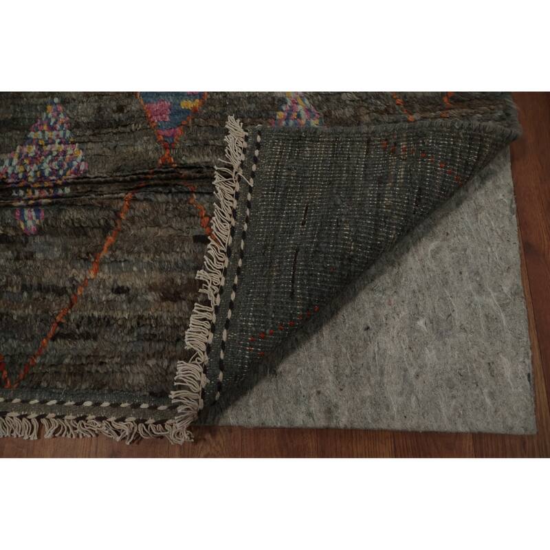 Hand Knotted Oriental 100% Wool Carpet Modern Geometric Greys & Charcoal Moroccan Area Rug - 12' 0'' X 9' 5''