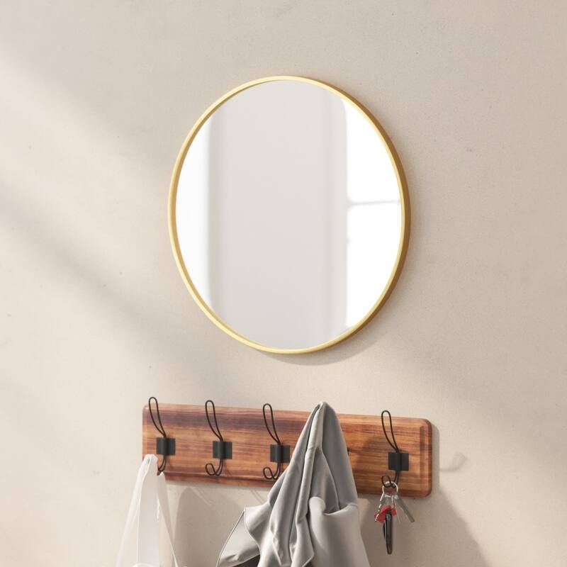 Wall Mount Shatterproof Round Accent Wall Mirror with Metal Frame