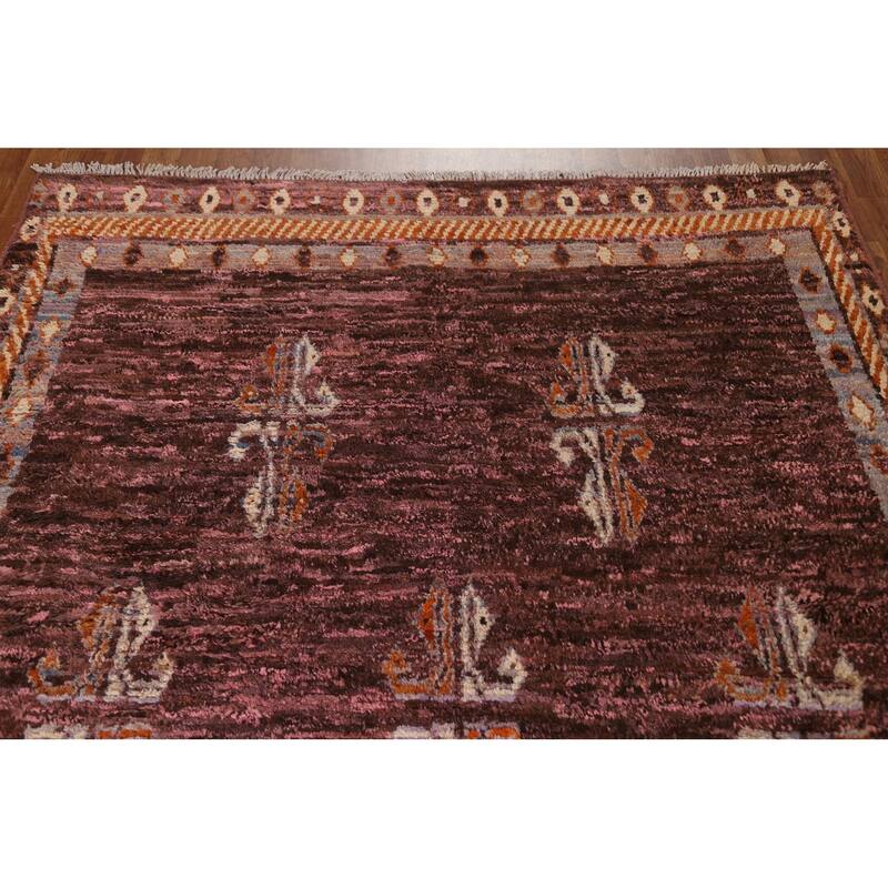 Hand Knotted Oriental 100% Wool Carpet Modern Geometric Pink Moroccan Area Rug - 8' 1'' X 5' 8''