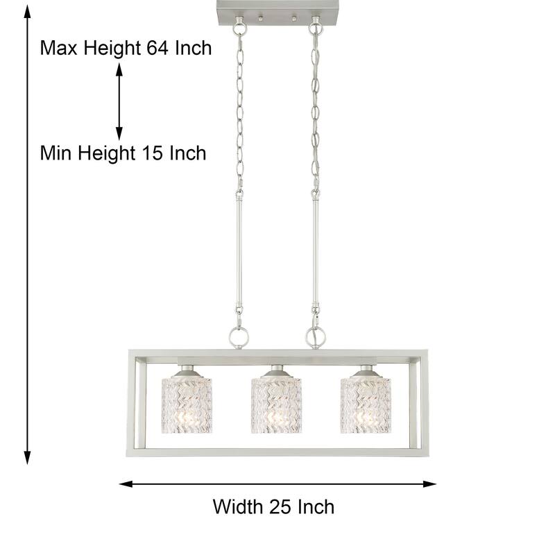 Moulins 3-ight Linear Modern Farmhouse Rectangle Chandelier with UL Certified - 25in