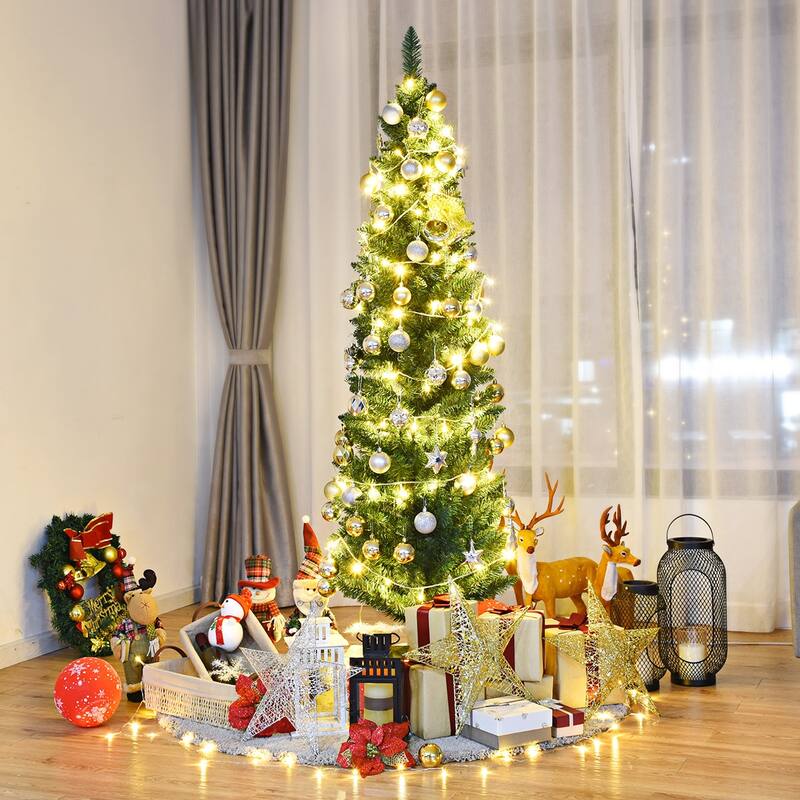 Gymax 6' PVC Artificial Christmas Tree Holiday Decor Slim Pencil Tree