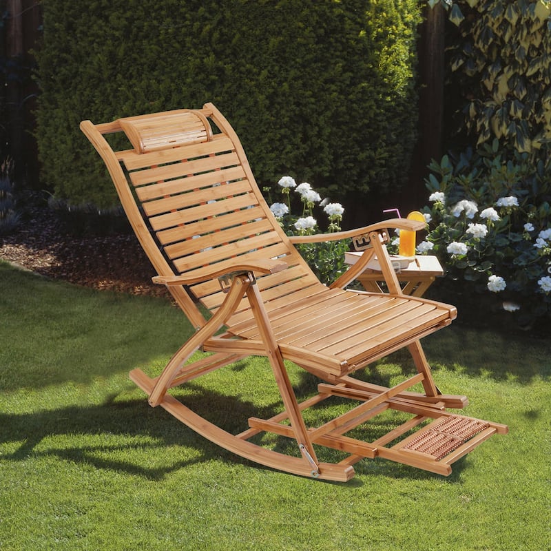 Bamboo Rocking Chairs Sun Lounger Chairs Recliners Outdoor - 66 in. x 21 in.x 24 in.