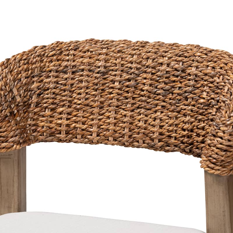 Chloe Modern Bohemian Walnut Brown Finished Mahogany Wood and Natural Rattan Dining Chair