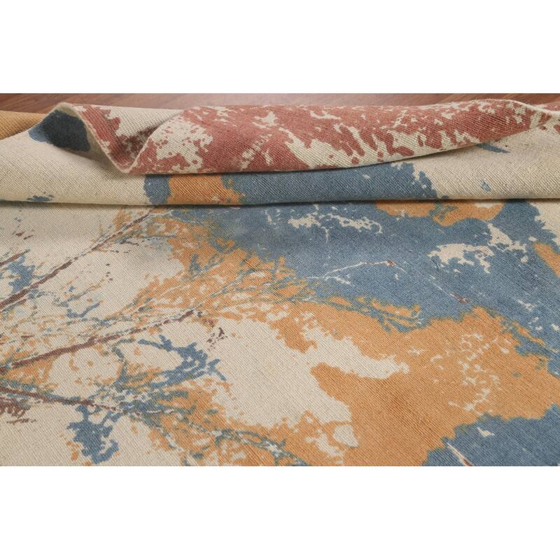 Nature Print Abstract Modern Area Rug Handmade Oriental Wool Carpet - 5'3"x 7'7"