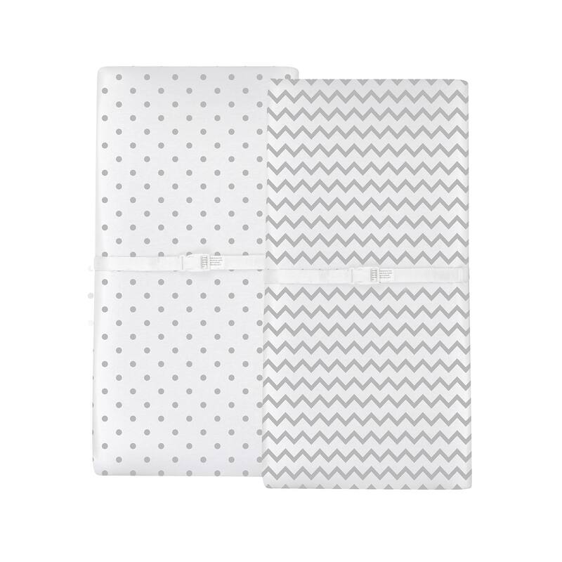 Ely's & Co. Baby Fitted Changing Pad Cover - Cradle Sheet Set - 2 Pack - 32" x 16" - Grey Chevron & Polka Dot