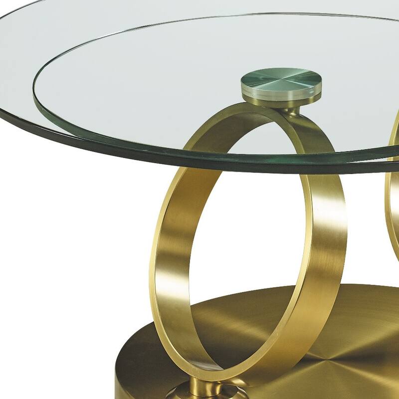 HomeRoots 32" Clear And Gold Glass And Metal Round Abstract Coffee Table - 31.5' X '17' X '31.5