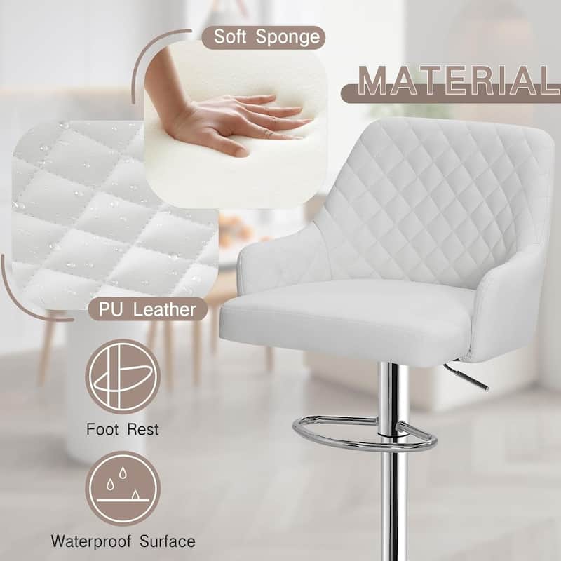 Javlergo Bar Stools Set of 2 Adjustable Swivel PU Leather Counter Height Barstools with Arm and Back