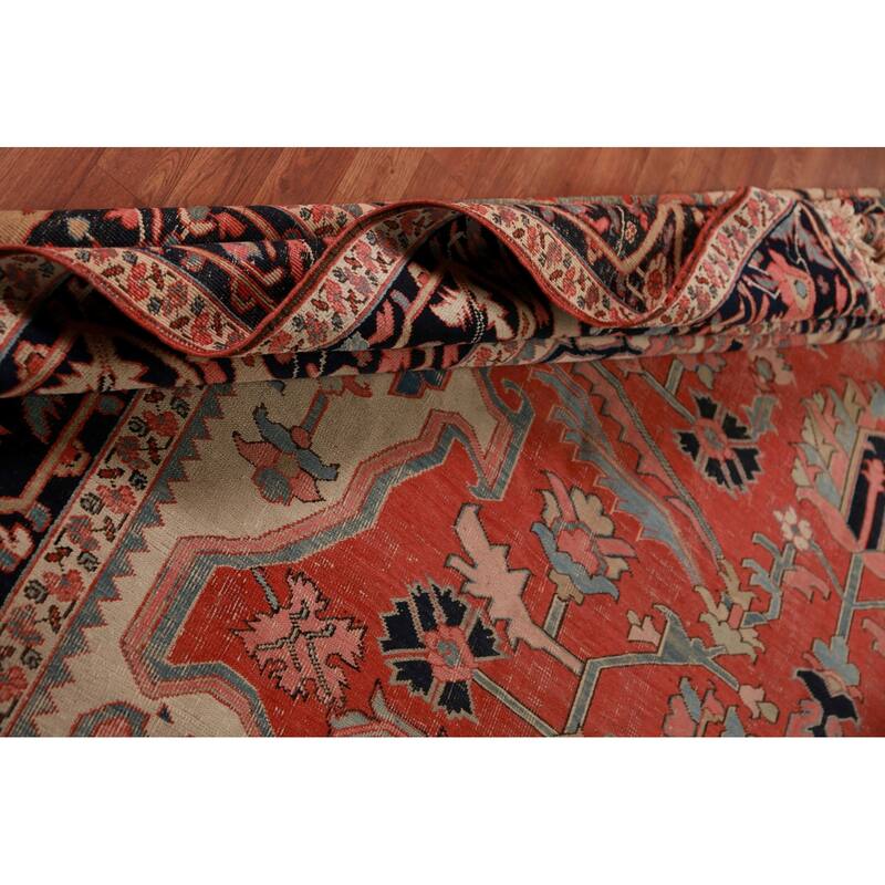 Pre-1900 Antique Vegetable Dye Heriz Serapi Persian Large Wool Carpet - 10'10"x 18'3"