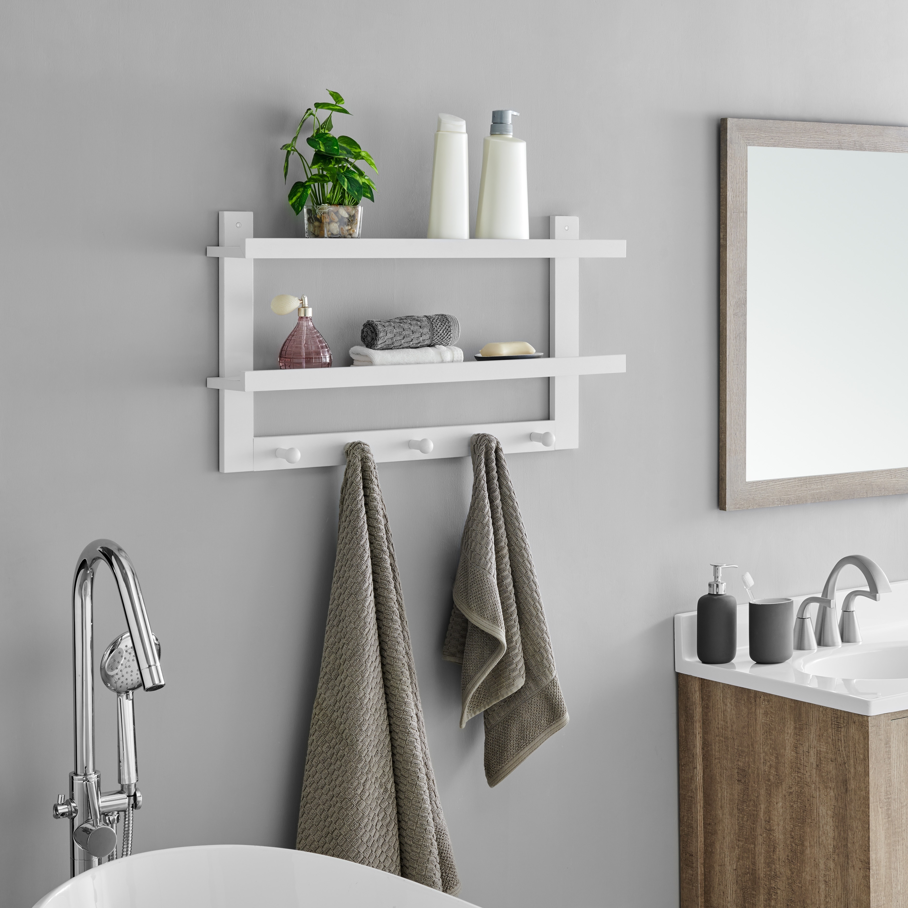 Vivid 2 Layer Metal Bathroom Wall Shelf With Hook
