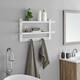 Two-Tier Ledge Shelf Wall Organizer with Five Hanging Hooks - White