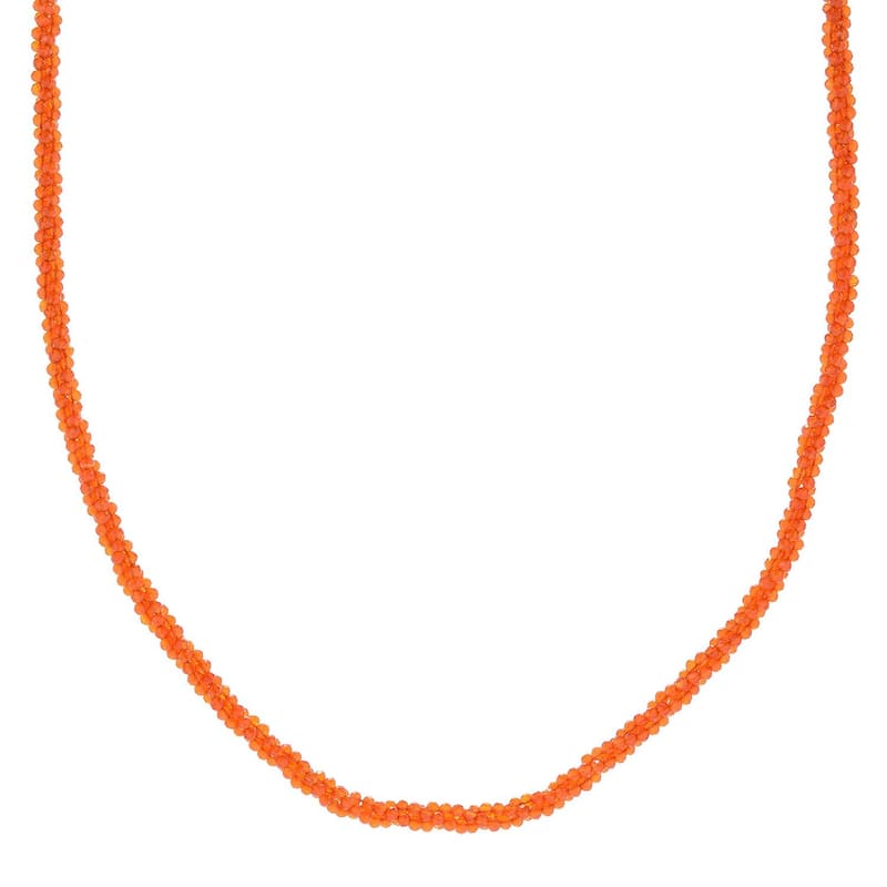 925 Sterling Silver multi gemstone Beaded Necklace - Orange - 36 Inch - Carnelian