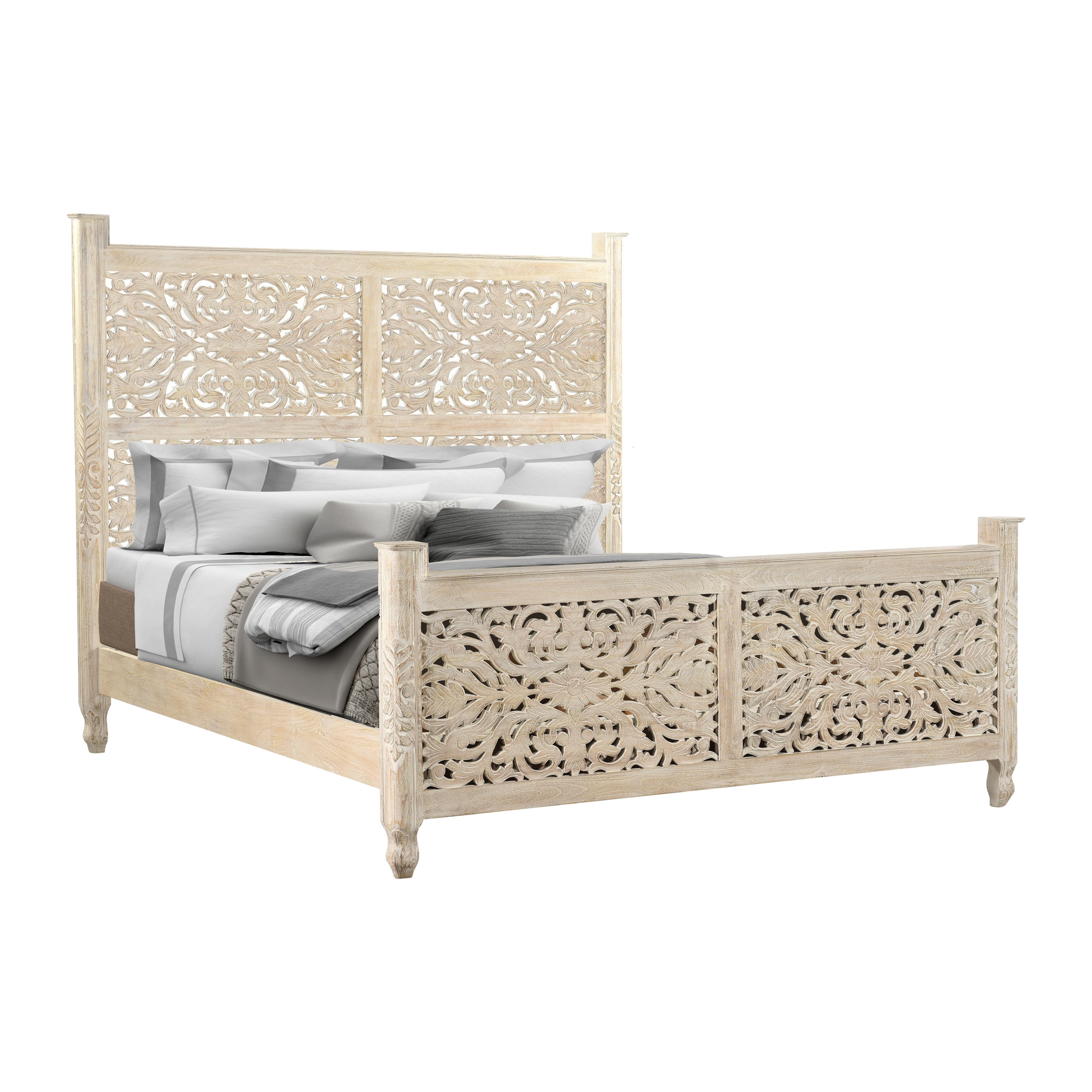 Florence Floral Carved Wood King Panel Bed