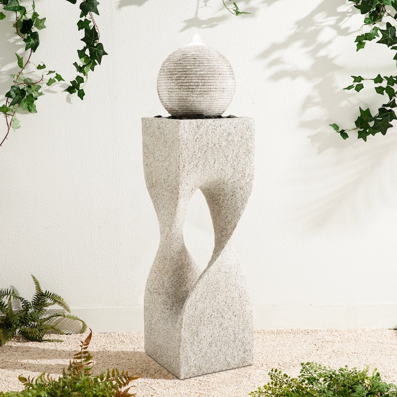 Glitzhome Modern Geometric Oversized Pedestal Sphere Polyresin Outdoor Floor Fountain with Pebbles