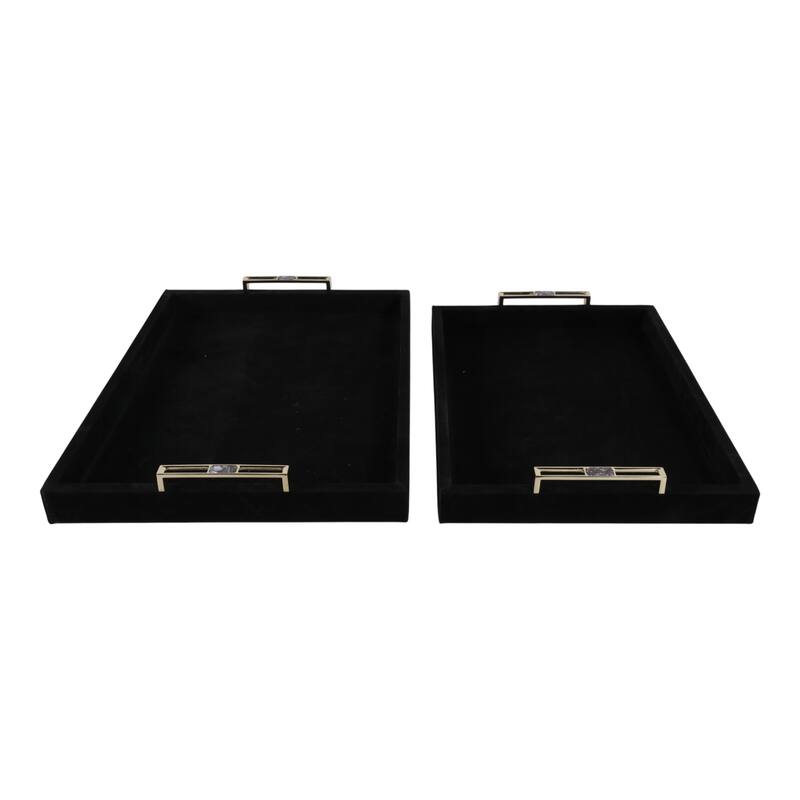 Wood Decorative Trays Metallic Handles (Set of 2) - 17/20" Black - 20.0"