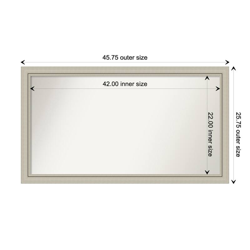 Romano Silver Narrow Framed Non-Beveled Custom Wall Mirror, Bathroom Vanity Mirror - Outer Size: 45.75 x 25.75