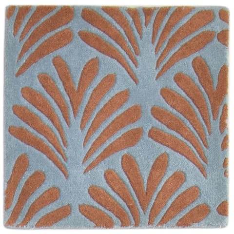 One of a Kind Hand-Tufted Modern & Contemporary (2'0"x2'0") 2' x 3' Floral & Botanical Wool Rug - 2'0"x2'0"
