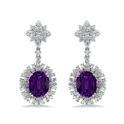Auriya 4 5/8ct Fancy Oval-cut Amethyst Halo Diamond Drop Earrings 1 3/4ctw 18k Gold