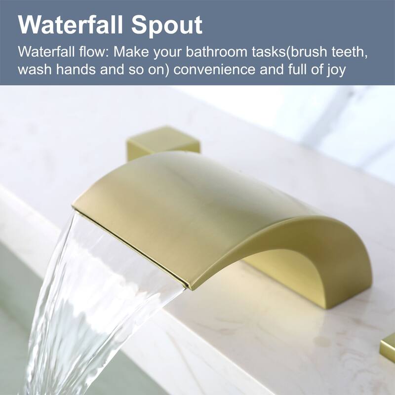 Widespread Bathroom Sink Faucet With Valve 8 Inch Waterfall Bathroom Faucets 3 Holes Modern Double Handle Basin Vanity Mixer Tap