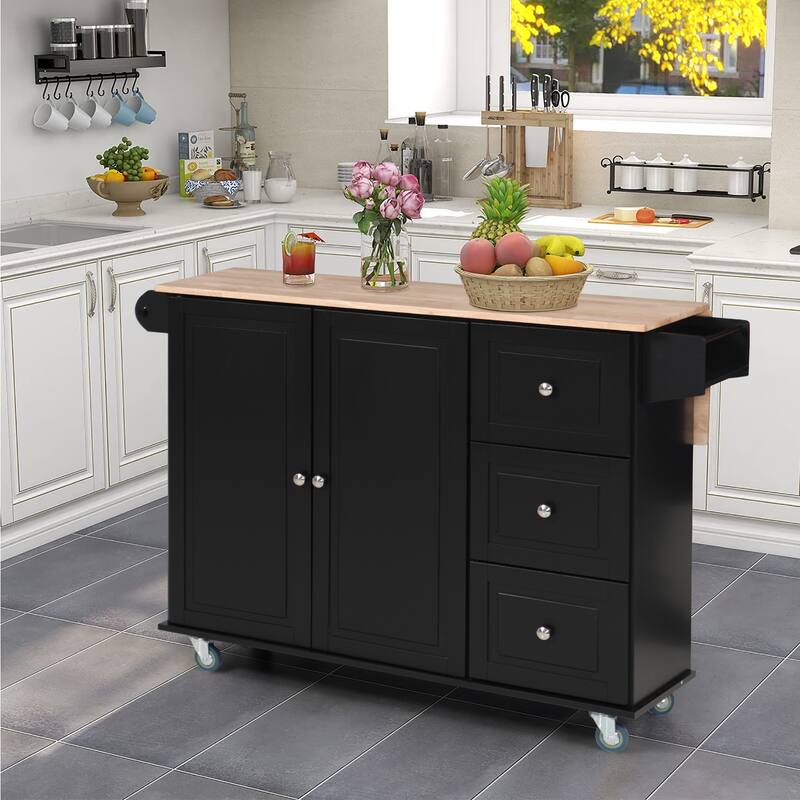 MAISON ARTS Rolling Kitchen Island Cart on Wheels - Black