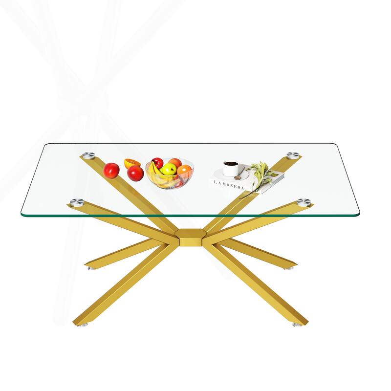 Stylish Rectangular Glass Coffee Table with Sturdy Metal Legs for Various Rooms