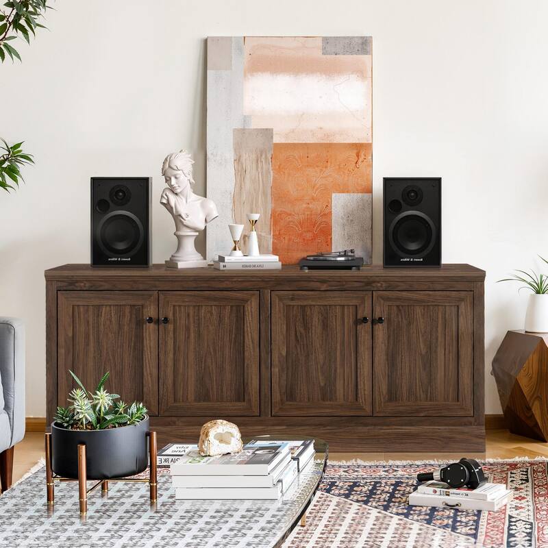72 Inch Sideboard with Storage Cabinets, Minimalist TV Stand for Living Room, Entryway & Pantry, Dark Walnut