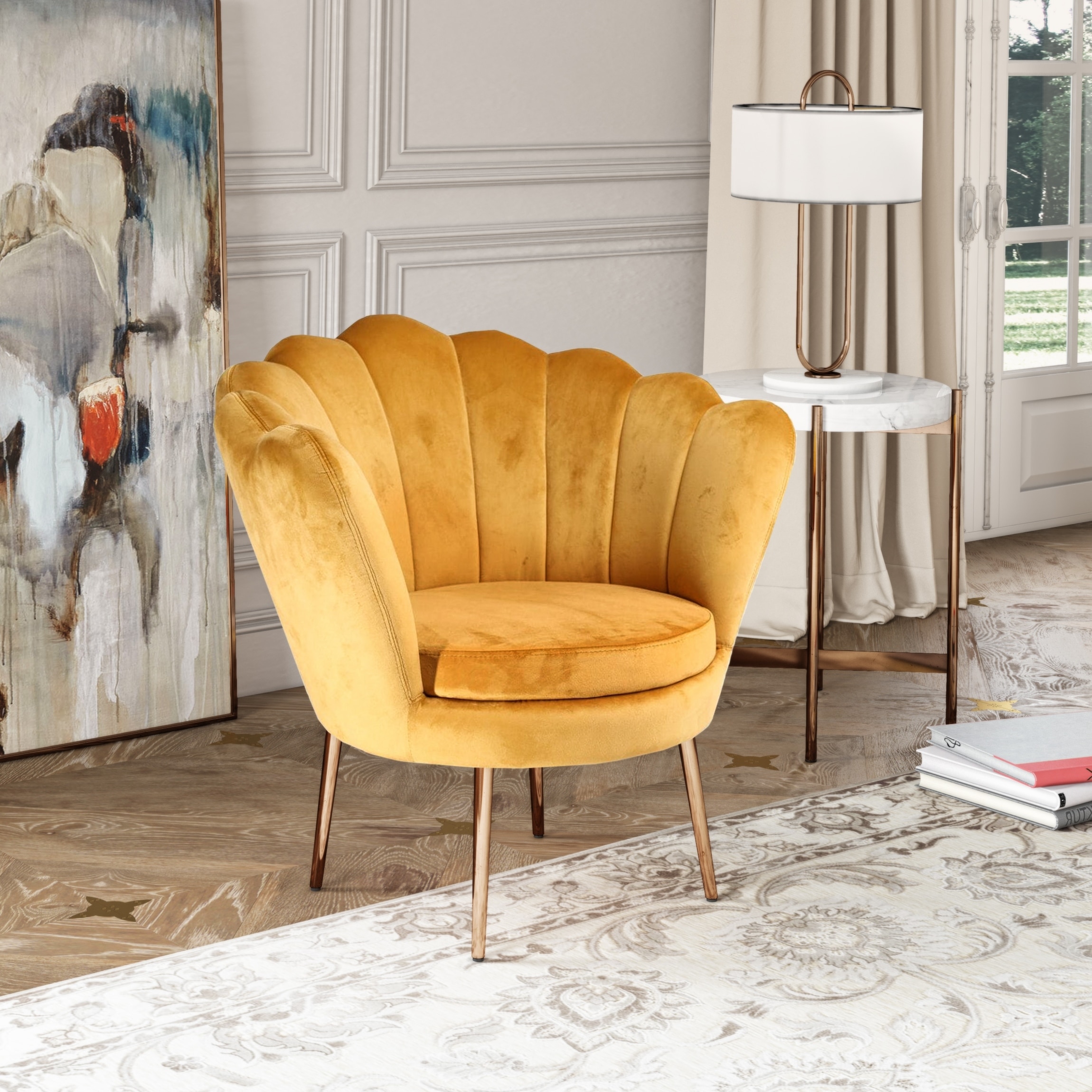 Modrest Balina Transitional Yellow Gold Accent Chair Bed Bath