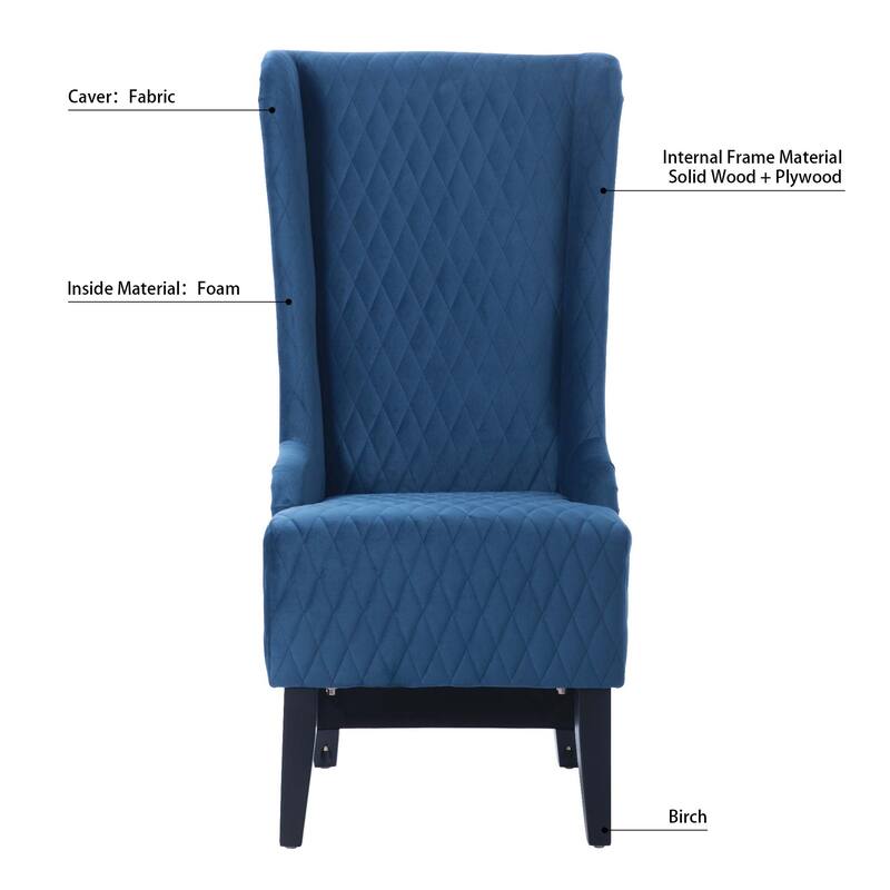 Velvet Wingback Chair with High Back Support and Wooden Legs