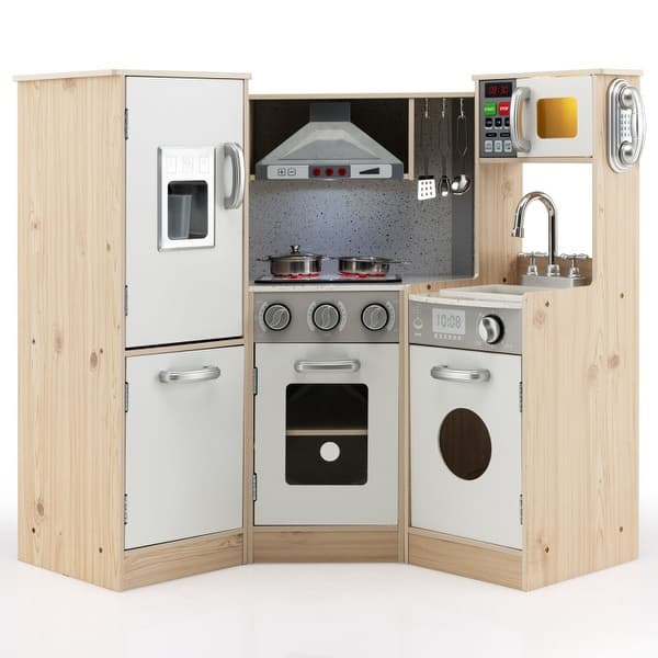 slide 2 of 7, Kids Corner Wooden Kitchen Playset with Cookware Accessories - 41.5" x 19.5" x 33.5"( L x W x H)