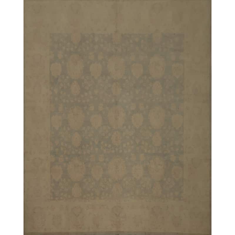 Hand Knotted Oriental 100% Wool Carpet Transitional All-Over Green Oushak Area Rug - 8' 0'' X 8' 2''