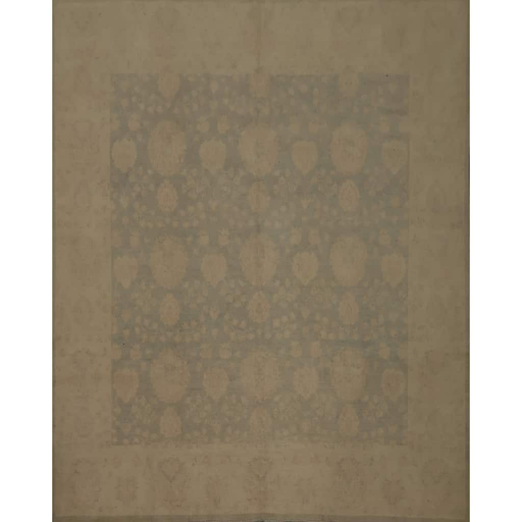 Hand Knotted Oriental 100% Wool Carpet Transitional All-Over Green Oushak Area Rug - 8' 0'' X 8' 2''