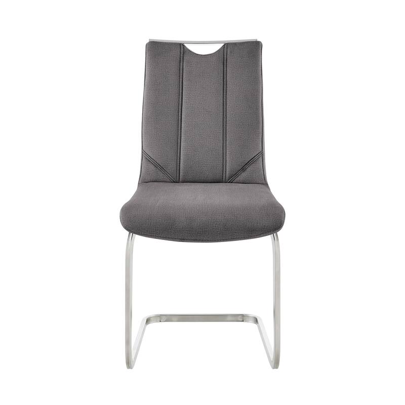 Dining Room Accent Chair in Gray Fabric and Brushed Stainless Steel Finish - Set of 2