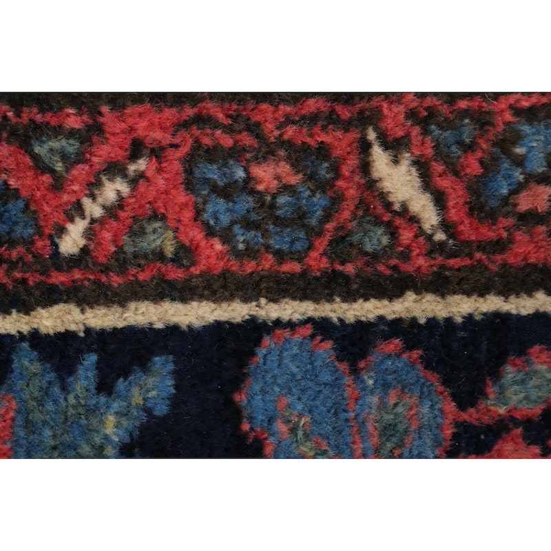 Hand Knotted Oriental 100% Wool Carpet Traditional Floral Navy Blue & Blues Lilian Runner Rug - 12' 2'' X 4' 5''
