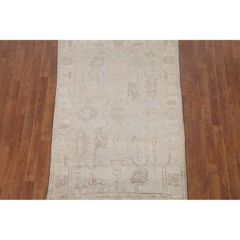 Hand Knotted Oriental 100% Wool Carpet Transitional All-Over Beige & Ivories Oushak Area Rug - 6' 1'' X 3' 9''
