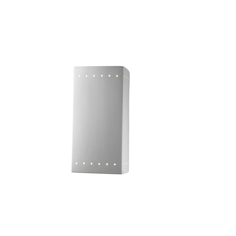 Justice Design Ambiance - Large Rectangle w/ Perfs - Closed Top Wall Sconce - Bisque - Replaceable Bulb - Bisque