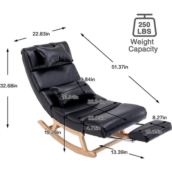 Ergonomic Rocking Chair with High Backrest and Cozy Armrest, Black PU