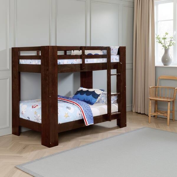 slide 2 of 6, Sumo Twin Over Twin Bunk Bed, Brown Solid Wood Frame, Guard Rails