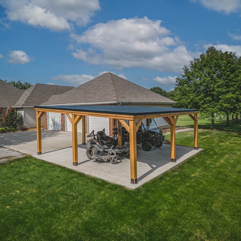 Backyard Discovery Kingsport 20x20' Cedar Wood Carport with Steel Roof